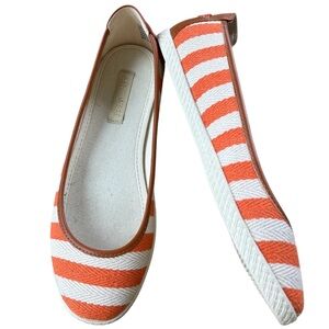 Nine West Women's Royalli Round Toe Canvas Flats Orange/White Stripe